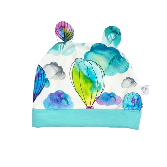 Hot Air Balloons Organic Hat (with Ears) Aqua