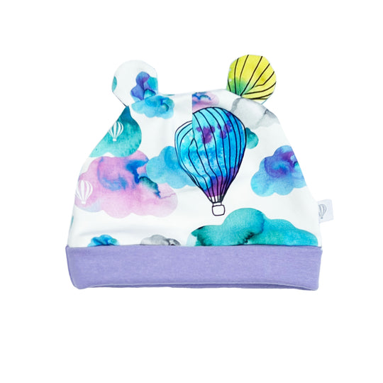 Hot Air Balloons Organic Hat (with Ears) Purple
