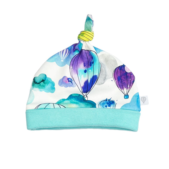 Hot Air Balloons Organic Hat (Knotted) Aqua
