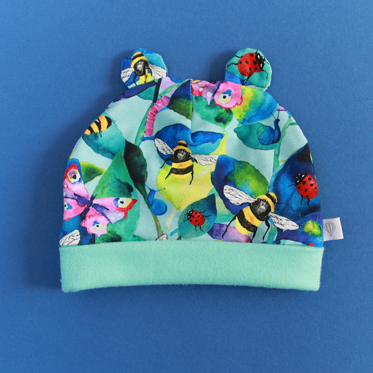 Mini Beasts Organic Hat (with Ears) Aqua