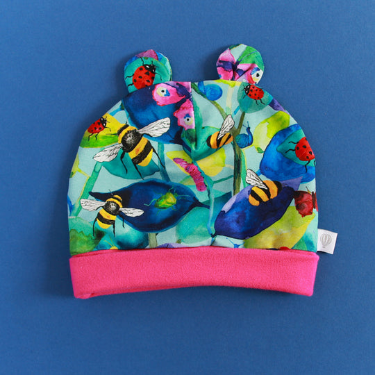 Mini Beasts Organic Hat (with Ears) Pink