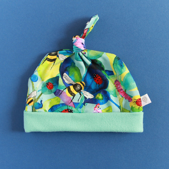 Mini Beasts Organic Hat (Knotted) Aqua