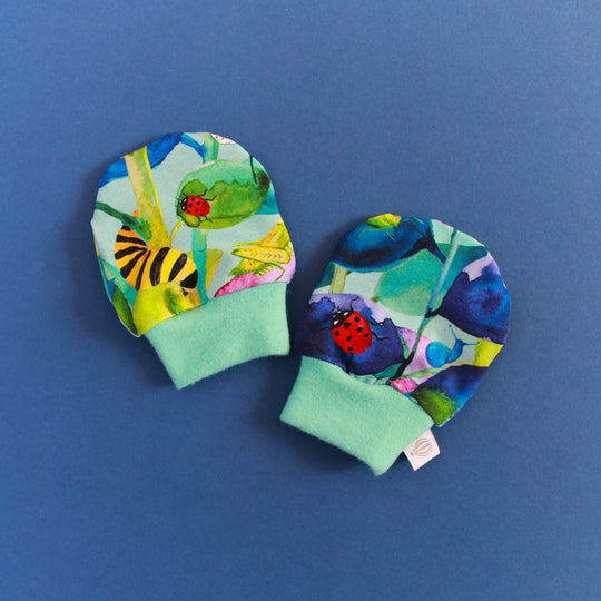 Mini Beasts Baby Mittens Aqua