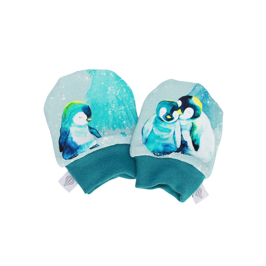 Penguin Baby Mittens (Teal Cuff)