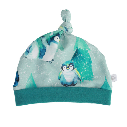 Penguins Baby Knot Hat (Teal Band)