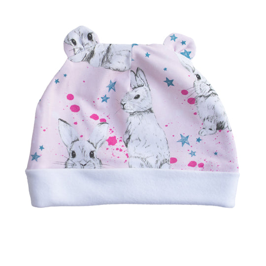 Pink Bunnies Organic Baby Hat (with Ears)