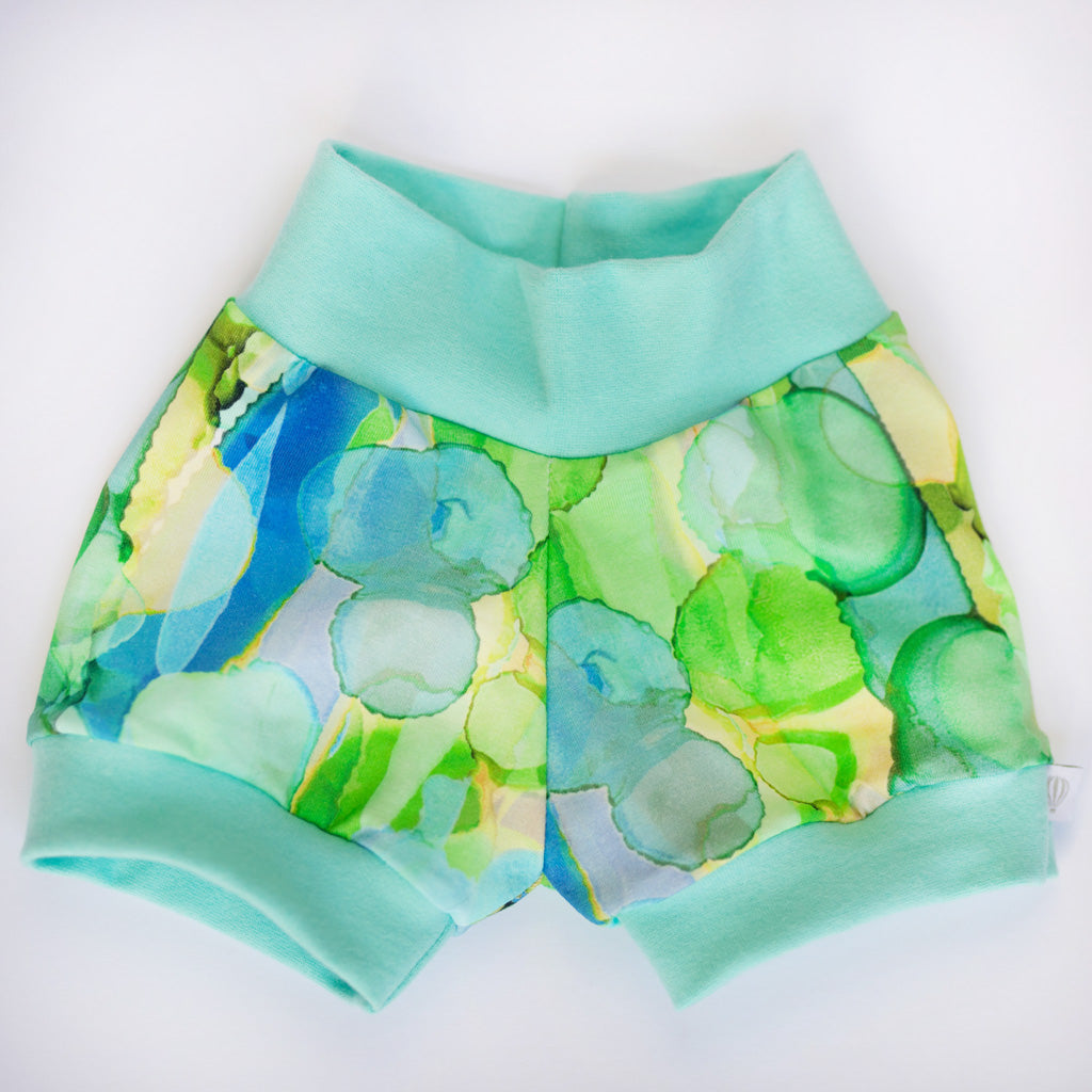 Watercolour Organic Shorts (Aqua & Green)