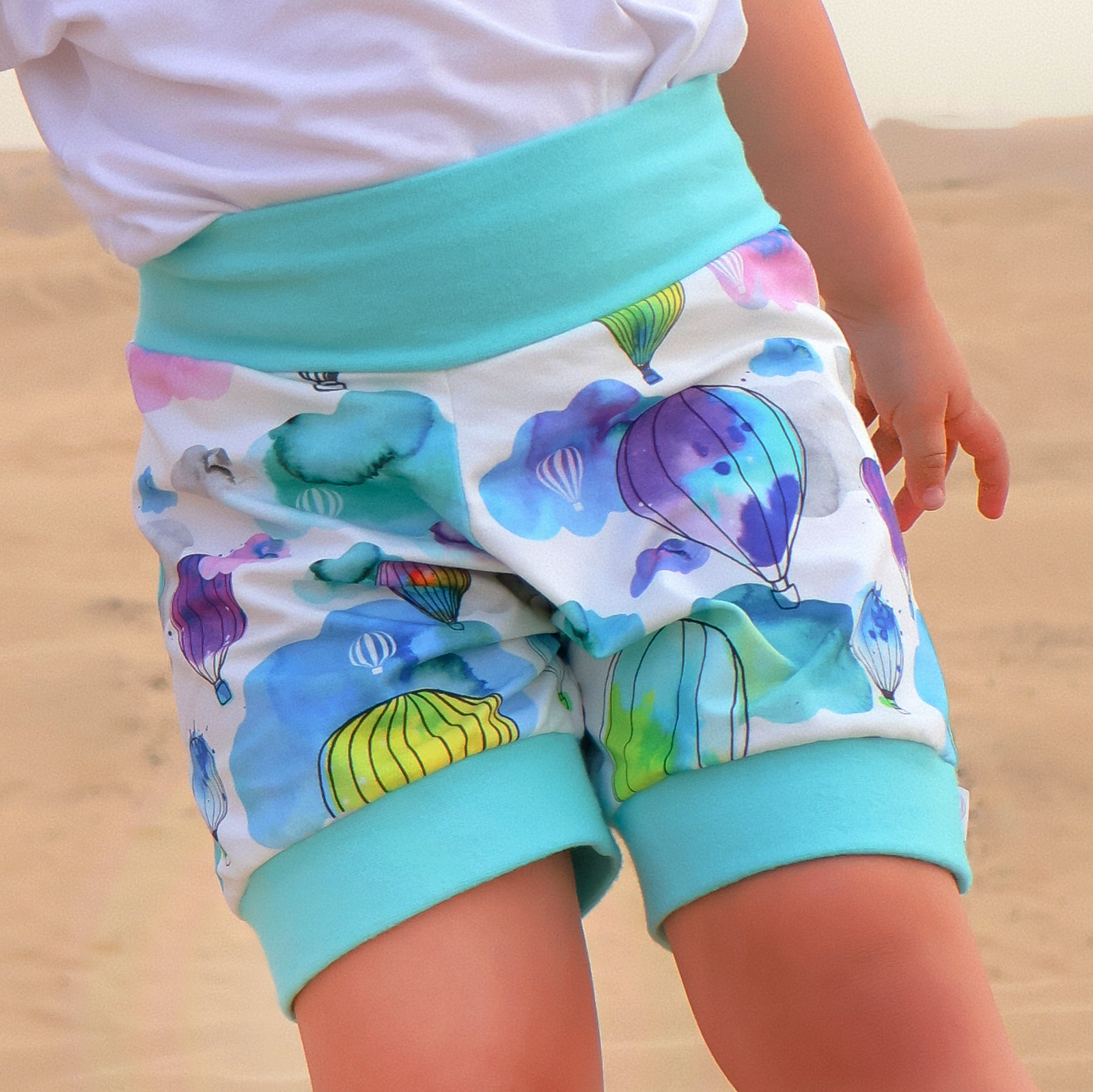 Hot Air Balloon Organic Shorts (Aqua)