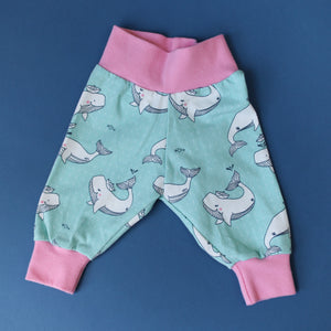 Whales  Organic Leggings (Candy Pink Cuff)