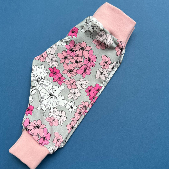 Grey & Pink Florals Organic Leggings (Light Pink Cuff)