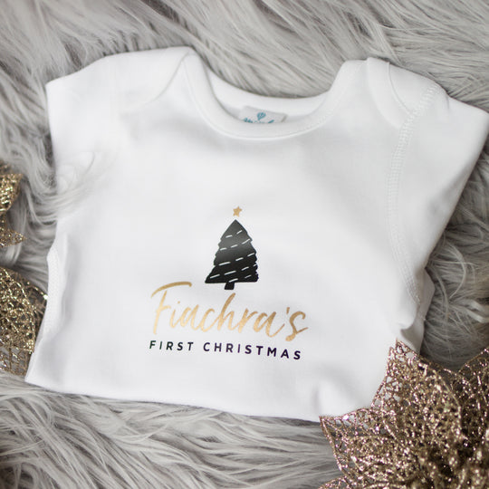 Personalised 1st Christmas Tree - Black & Gold on White
