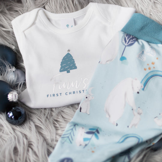 Personalised 1st Christmas Tree - Blue on White