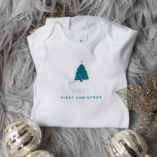 Personalised 1st Christmas Tree - Teal on White