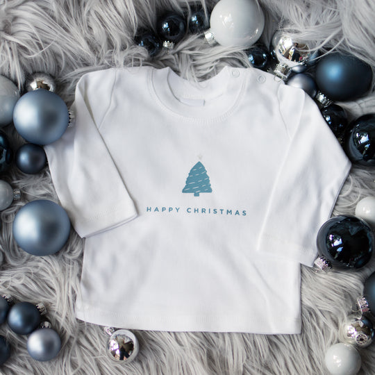 Happy Christmas - Blue on White