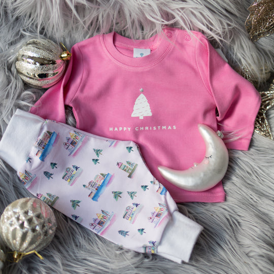 Happy Christmas - White on Pink