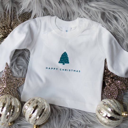 Happy Christmas - Teal on White