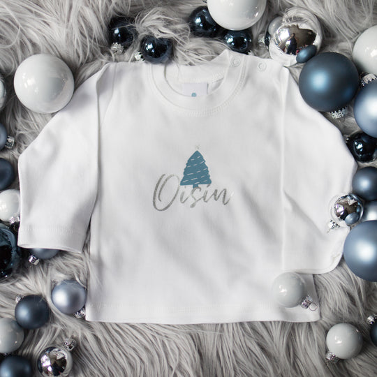 Personalised Christmas Tree - Blue on White