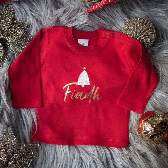 Personalised Christmas Tree - White on Red