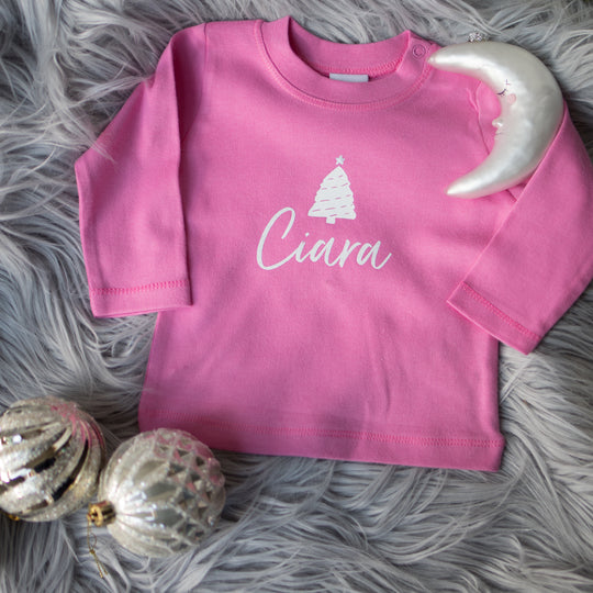 Personalised Christmas Tree - White on Pink