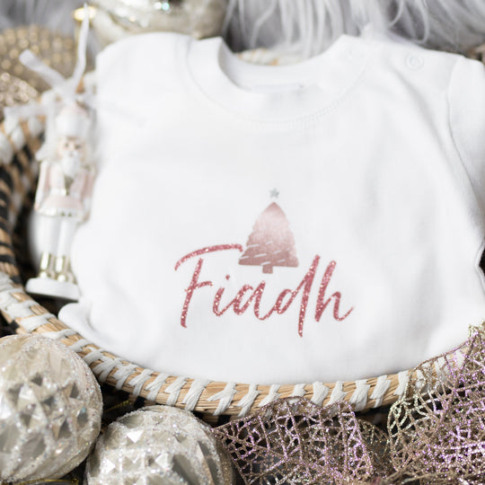 Personalised Christmas Tree - Rose Gold Glitter on White