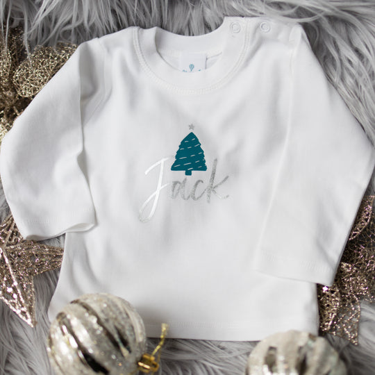 Personalised Christmas Tree - Teal on White