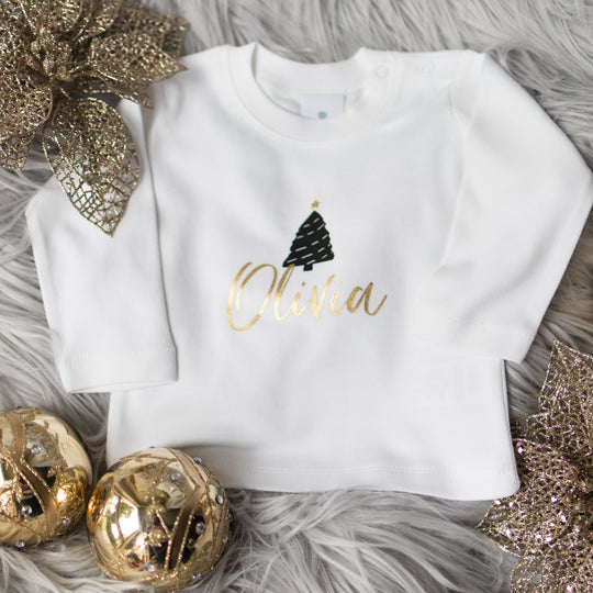 Personalised Christmas Tree - Black & Gold on White