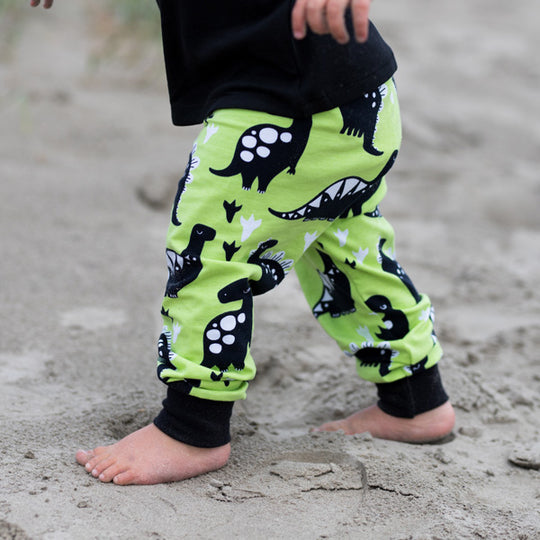 Lime Green Dinosaurs Organic Baby Leggings